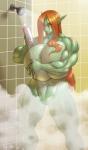 abs bathing biceps big_breasts blush bottle breasts container female fog genitals green_eyes hand_on_breast huge_breasts humanoid_pointy_ears inside lips muscular muscular_female muscular_humanoid navel nipples not_furry nude pussy shower solo steam water wet marauder6272 shrapnel_(character) humanoid 2016 hi_res