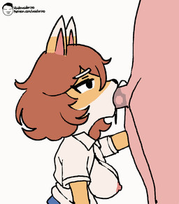 anthro anthro_penetrated areola big_breasts biped black_eyes black_nose blinking blue_bottomwear blue_clothing bodily_fluids bottomwear breasts brown_hair clothed clothed_anthro clothed_female clothing collared_shirt dipstick_ears dripping duo ear_markings erect_nipples erection eyebrows eyelashes faceless_character faceless_human faceless_male fellatio female female_anthro female_focus female_on_human female_penetrated fur genitals hair human_on_anthro human_penetrating human_penetrating_anthro human_penetrating_female interspecies male male/female male_human male_penetrating male_penetrating_anthro male_penetrating_female multicolored_body multicolored_ears multicolored_fur nipples nude nude_human nude_male open_clothing open_shirt open_topwear oral oral_penetration orange_body orange_fur penetration penile penile_penetration penis penis_in_mouth pink_areola pink_inner_ear pink_nipples pointy_ears saliva saliva_drip saliva_on_penis sex shirt side_view solo_focus text topwear two_tone_body two_tone_fur white_body white_clothing white_ear_tips white_eyebrows white_fur white_shirt white_topwear voider_(artist) bully_fox canid canine fox human mammal 2025 2d_animation animated artist_name digital_media_(artwork) frame_by_frame loop url