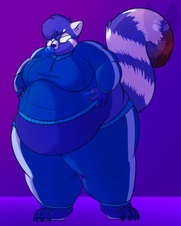 4_claws 4_fingers 4_toes anthro barefoot belly belly_expansion belly_grab big_belly big_breasts biped black_eyewear black_glasses blue_body blue_bottomwear blue_claws blue_clothing blue_countershading blue_emanata blue_fur blue_nose blue_pants blue_stripes blue_tail blue_topwear blue_tracksuit blue_tuft blueberry_inflation bottomwear breast_expansion breasts bubble_gum cheek_tuft chewing_gum chubby_cheeks claws clothed clothed_anthro clothed_female clothing cosplay countershade_feet countershade_fur countershade_hands countershading curly_hair emanata expansion eyebrows eyelashes eyewear facial_markings facial_tuft fat_arms feet female female_anthro finger_claws fingers flash_emanata fluffy fluffy_tail fur fur_tuft glasses green_eyes hair head_markings huge_belly huge_thighs inflation inner_ear_fluff markings midriff noticing obese obese_anthro obese_female overweight overweight_anthro overweight_female pants purple_background raised_tail rectangular_glasses simple_background solo standing striped_markings striped_tail stripes surprised tail tail_markings tear_(marking) thick_thighs thigh_expansion toe_claws toes topwear tracksuit tuft white_body white_countershading white_ears white_eyebrows white_inner_ear_fluff white_markings white_stripes wide_eyed zipper strawberrymilkdog charlie_and_the_chocolate_factory cherry_jubilee_(strawberrymilkdog) violet_beauregarde ailurid mammal red_panda 2023 colored hi_res shaded
