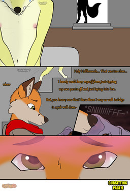 age_difference anthro babysitter bodily_fluids claws clothed clothing covering covering_self crying dialogue duo female forced fur glint green_eyes hair inside jacket loli looking_up male male/female navel nipples nude orange_body orange_fur pawpads running scar scarf scent size_difference sniffing sniffing_clothes sniffling stairs tears text topwear yellow_body yellow_fur young young_anthro young_female coffeekit polymorph canid canine fox mammal absurd_res colored comic english_text hi_res