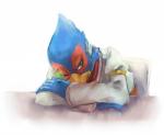 anthro beak biped clothing green_eyes jacket male sitting solo topwear s_mino930 nintendo star_fox falco_lombardi avian bird 2016 hi_res