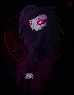 anthro black_body breasts clothed clothing female glowing glowing_eyes magic magic_circle neutral_expression nipples nude occult_symbol partially_clothed pink_eyes robe royalty sigil solo symbol tasteful_nudity undressing kaitosha hellaverse helluva_boss octavia_(helluva_boss) avian bird demon owl owl_demon 2023 absurd_res digital_drawing_(artwork) digital_media_(artwork) hi_res portrait signature