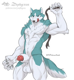 animal_genitalia animal_penis anthro athletic athletic_anthro athletic_male balls biped black_sheath_slit blue_eyes bodily_fluids canine_genitalia canine_penis claws dripping finger_claws flogger fur genital_fluids genitals holding_flog licking licking_lips licking_own_lips male male_anthro multicolored_body multicolored_fur nude_anthro nude_male penis penis_tip precum precum_drip red_penis sheath sheath_slit simple_background solo teal_body teal_fur tongue tongue_out two_tone_body two_tone_fur white_background white_balls white_body white_fur white_sheath zephyxus canid canine canis mammal wolf 2026 digital_media_(artwork) portrait three-quarter_portrait