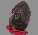 abs anthro biceps clothing male muscular muscular_anthro muscular_male nipples pecs raised_arm red_eyes shirt solo tank_top tongue tongue_out topwear crimenes epic_games fortnite thunder_(fortnite) komodo_dragon lizard monitor_lizard reptile scalie half-length_portrait portrait