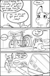 2023 2:3 andromorph_(lore) anthro bicycle black-kitten black_and_white blush clothing comic deer dialogue duo english_text felid female fence hi_res jill_(chris13131415) kurt_(chris13131415) leopard male male/female mammal monochrome one-piece_swimsuit open_mouth pantherine swimming_pool swimwear text vehicle wet