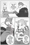 anthro candy canid canine canis chocolate comic dessert digital_media_(artwork) domestic_dog duo english_text food fur greyscale holidays male mammal monochrome naruever shocked text valentine's_day wolf