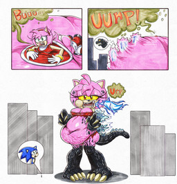 anthro body_outline burp_cloud burping digestion extreme_size_difference female female_pred group male size_difference smaller_pred trio vore weight_gain killboo godzilla_(series) sega sonic_the_hedgehog_(series) toho amy_rose godzilla sonic_the_hedgehog eulipotyphlan hedgehog kaiju mammal 2024 hi_res