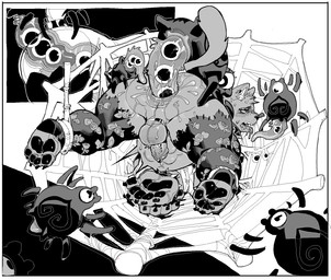abdominal_bulge anthro anthro_penetrated arthropod_webbing bedroom_eyes bodily_fluids bound butt cutaway drooling egg egg_in_ass egg_insertion eye_roll feral genital_fluids group heart_symbol internal internal_anal larger_anthro larger_male larger_penetrated leaking_precum male male/male male_anthro male_penetrated narrowed_eyes nude_anthro nude_male oviposition ovipositor ovipositor_in_ass penetration precum saliva seductive size_difference spider_web spread_butt spreading stretched_anus web_bondage nsfuwu4 arachnid arthropod felid mammal spider hi_res monochrome