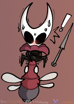 abdominal_bulge ambiguous_gender anthro black_body blush blush_lines bodily_fluids bottomwear clothed clothing clothing_lift drill drilldo duo exclamation_point female intersex intersex/female melee_weapon motion_lines nose_in_pussy penetration red_body robe robe_lift shaking_lines skirt skirt_lift spread_legs spreading sweat sweatdrop sword text vaginal vaginal_penetration weapon white_body wings tinky hollow_knight:_silksong hollow_knight_(franchise) team_cherry hornet_(hollow_knight) arthropod driznarga humanoid insect order_of_karak hi_res url