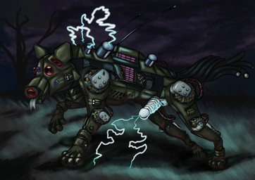 ambiguous_gender armor cable cybernetics electricity electrocution erection feral genitals machine mecha metal_penis metallic_body mud outside penis science_fiction synthetic war contractionmapping canid canine canis cyborg domestic_dog mammal robot wolf hi_res