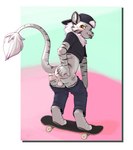 5_fingers adolescent anthro backsack balls barefoot black_ears black_stripes black_tail bottomwear bottomwear_down butt clothed clothing digitigrade feet fingers fur genitals grey_body grey_tail hand_on_butt male markings monotone_clothing monotone_topwear mooning pants pants_down partially_clothed perineum pink_body pink_fur pink_tail presenting presenting_hindquarters solo striped_arms striped_legs striped_markings striped_tail stripes tail tail_markings tongue tongue_out topwear white_body white_fur white_tail young young_anthro young_male ajin quincy_(rezykorex) felid mammal pantherine tiger 2025 hi_res
