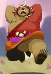 anthro blush brown_body brown_fur clothed clothing fur male overweight overweight_anthro overweight_male solo kumadasi kumaura721 sdorica dagger_(sdorica_sunset) bear mammal 2018 hi_res