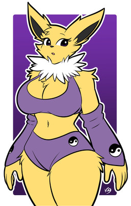 anthro armlet big_breasts bikini breasts clothing cosplay crossover_cosplay female female_anthro neck_tuft simple_background solo swimwear tuft two-piece_swimsuit the_k9_empire vulpinecrew bandai_namco digimon nintendo pokemon canid digimon_(species) eeveelution generation_1_pokemon jolteon mammal pokemon_(species) renamon absurd_res crossover hi_res watermark