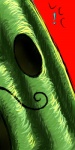 1:2 black_sclera cactuar close-up elemental_creature empty_eyes exclamation_point facial_hair feral final_fantasy flora_fauna green_body hakijagu1 hi_res humanoid male mustache plant red_background simple_background solo square_enix