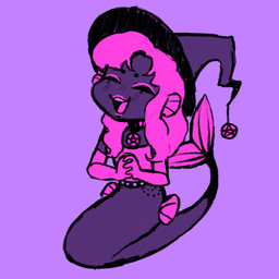 4_fingers alternative_fashion armwear bangs belt blush blush_lines chibi choker circle_eyebrows clothing creepy_cute ear_fins elbow_gloves eyebrows eyes_closed eyeshadow featureless_crotch female fin fingers gloves goth hair hands_together handwear hat headgear headwear humanoid_hands jewelry lips long_hair makeup necklace nose_blush noseless not_furry occult_symbol open_mouth open_smile pentagram perky_goth pink_clothing pink_eyeshadow pink_gloves pink_hair pink_handwear pink_lips pink_shirt pink_topwear purple_body purple_clothing purple_hat purple_headwear purple_skin shirt smile solo split_form studded_belt studs symbol tail tail_fin tank_top topwear wavy_hair witch_hat dreamscreep mermay animal_humanoid aquatic aquatic_humanoid fish fish_humanoid humanoid merfolk cool_colors digital_media_(artwork) hi_res procreate_(artwork)