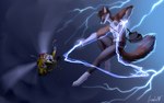 anthro clothed clothing duo electricity feet feral fingers lightning magic magic_user male teeth toes sinalanf canid canine fox mammal 16:10 2021 digital_media_(artwork) widescreen