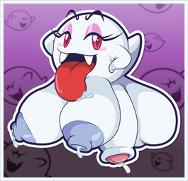 areola balls big_areola big_balls big_breasts big_penis blush bodily_fluids breasts cum eyeshadow fangs flaccid floating foreskin genital_fluids genitals gynomorph hand_behind_head huge_balls huge_breasts huge_penis humanoid_genitalia humanoid_penis hyper hyper_balls hyper_breasts hyper_genitalia hyper_penis intersex lactating leaking_cum looking_at_viewer makeup nipples not_furry open_mouth penis pink_eyeshadow pose red_eyes saliva saliva_on_tongue simple_background smile solo teeth tongue tongue_out weird_body white_balls white_body white_breasts white_penis thisnameistaken mario_bros nintendo boo_(mario) ghost spirit hi_res