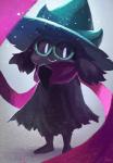 :> anthro black_body black_clothing black_fur blush clothing eyewear fur glasses grey_background hat headgear headwear male scarf simple_background smile solo standing uno_yuuji deltarune undertale_(series) ralsei bovid caprine goat mammal hi_res