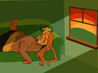 anthro belly big_belly brown_body duo eyes_closed furniture lying male male/male moobs nipples obese obese_male overweight overweight_male sitting sofa ishugma american_opossum mammal marsupial 2025 hi_res