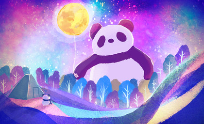 ambiguous_gender balloon black_body black_fur chibi detailed_background duo fur holding_balloon holding_object inflatable macro moon night outside semi-anthro sitting white_body white_fur araru bear giant_panda mammal 2020 hi_res
