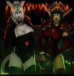 areola breasts clothed clothing costume duo female glowing glowing_eyes hair holidays horn humanoid_pointy_ears long_hair looking_at_viewer not_furry pointy_ears smile white_hair nyuunzi blizzard_entertainment halloween warcraft kayalina nilaia draenei elf humanoid night_elf 2017 digital_media_(artwork) hi_res