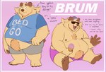 anthro belly belly_tuft big_belly body_hair chest_hair chest_tuft clothed clothing dessert eyewear food fur glasses headgear headwear ice_cream male nipples overweight overweight_male simple_background smile solo tan_body tan_fur text tuft bearwithabroom brum bear mammal english_text hi_res model_sheet