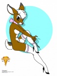 anthro biped breasts brown_eyes clothing female footwear hair high_heels legwear looking_at_viewer pose ribbons shoes simple_background solo stockings virgin white_background white_hair joseph_ny deer mammal 1993 hi_res pinup