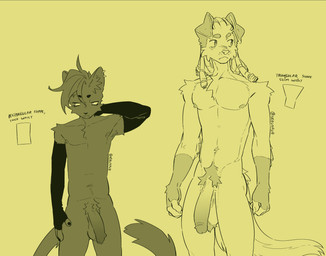 anthro armpit_hair armwear athletic ball_tuft balls big_penis body_hair chin_piercing clothing duo ear_piercing elbow_gloves floppy_ears foreskin genitals gloves hair half-erect hand_behind_head handwear humanoid_genitalia humanoid_penis long_foreskin male navel nipples nude nude_male pecs penis piercing pubes saggy_balls simple_background standing tail tuft unretracted_foreskin urethra nerunaur the_lunar_flame leonardo_soleon samuel_limbo canid canine canis domestic_cat domestic_dog felid feline felis mammal 2025 hi_res portrait signature three-quarter_portrait