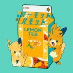 ambiguous_gender beverage beverage_carton carton duo feral tea text yellow_cheeks shinoru_p nintendo pokemon generation_9_pokemon pawmo pawmot pokemon_(species) 1:1 hi_res japanese_text