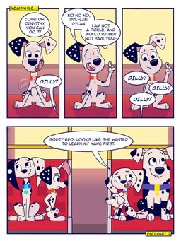 black_spots dialogue female feral fur inside_bus male markings speech_bubble spots spotted_body spotted_fur text white_body white_fur elibear gjtproductions 101_dalmatian_street 101_dalmatians disney delilah_(101_dalmatians) dolly_(101_dalmatians) dorothy_(101_dalmatians) doug_(101_dalmatians) dylan_(101_dalmatians) canid canine canis dalmatian domestic_dog mammal 3:4 absurd_res comic english_text hi_res