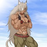 abs biceps big_breasts big_muscles bottomwear breasts clothing deltoids eye_patch eyewear female grey_hair hair long_hair muscular muscular_female pants quads solo tan_body tan_skin tight_bottomwear tight_clothing tight_pants triceps devmgf_(artist) mushoku_tensei ghislaine_dedoldia animal_humanoid cat_humanoid felid felid_humanoid feline feline_humanoid humanoid mammal mammal_humanoid 1:1 2022 hi_res