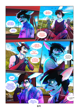 aloha_shirt anthro car clothed clothing desert dialogue duo emanata fur group hair long_ears male markings muscular muscular_male open_mouth outside pattern_clothing pattern_shirt pattern_topwear shirt speech_bubble text topwear trio vehicle chat_noir_(artist) adrian_donovan letho_donovan shaun_robbins bassariscus lagomorph leporid mammal procyonid rabbit ring-tailed_cat comic digital_media_(artwork) english_text hi_res brother_(lore) brothers_(lore) sibling_(lore) twins_(lore)
