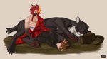 ambiguous_gender clothed clothing duo feral hair horn male red_hair charmrage felid feline humanoid mammal 2021 digital_media_(artwork) hi_res