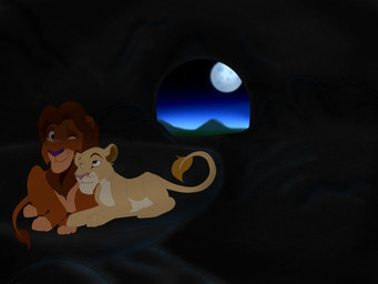 cave duo female feral male moon one_eye_closed orange_eyes scar yellow_eyes unknown_artist disney the_lion_king fan_character felid lion mammal pantherine 4:3 absurd_res hi_res source_request