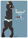 anthro biped black_body black_fur blue_background blue_eyes border bulge clothed clothing femboy flower fur male navel open_mouth plant simple_background solo standing text topless underwear white_border zamzi zachary_(chocoteenie) bovid caprine goat mammal 2015 digital_media_(artwork) english_text hi_res