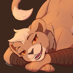 armwear ass_up chest_down_ass_up clothing collar eyebrows female feral fur jack-o'_pose paws pose radio_collar solo tail tail_tuft tan_body tan_fur tuft thelonearch silky_(elicitie) felid lion mammal pantherine 1:1 hi_res