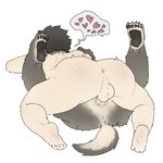 anthro anus balls bodily_fluids butt cum cum_in_ass cum_inside duo erection from_front_position genital_fluids genitals heart_reaction heart_symbol legs_up male male/male mating_press pawpads penis sex tail p1c0_p1c0 lifewonders tokyo_afterschool_summoners chubby_protagonist_(tas) moritaka_(tas) protagonist_(tas) canid canine canis domestic_dog human mammal 1:1 absurd_res hi_res