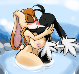 age_difference anthro areola big_breasts blush breasts duo eyes_closed female hot_spring kiss_on_lips kissing long_ears male male/female older_female water younger_male jascoe-sauce bandai_namco klonoa_(series) sega sonic_the_hedgehog_(series) klonoa vanilla_the_rabbit felid feline hybrid lagomorph mammal absurd_res hi_res