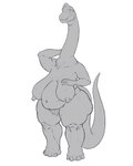 anthro belly big_belly big_breasts breasts erect_nipples female hand_on_breast long_neck mouth_closed navel nipples nude overweight overweight_anthro overweight_female pubes sagging_breasts simple_background solo standing tail unsigned wide_hips upai breana_(upai) brachiosaurid brachiosaurus dinosaur prehistoric_species reptile sauropod sauropodomorph scalie 4:5 absurd_res full-length_portrait hi_res monochrome portrait