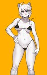 anthro big_breasts bikini blue_eyes breasts clothing cute_fangs fangs female fur hair hand_on_hip looking_at_viewer simple_background skimpy_bikini solo swimwear teeth text text_on_clothing text_on_swimwear triangle_bikini two-piece_swimsuit under_boob white_body white_fur white_hair wide_hips pgm300 domestic_cat felid feline felis mammal 2021 digital_media_(artwork) hi_res shaded