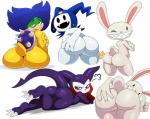 ambiguous_gender anthro ascot backsack balls bent_over big_butt blush butt clothing femboy genitals gloves green_eyes group handwear looking_back lying male male/ambiguous male/male nude on_front presenting presenting_hindquarters raised_tail tail sssonic2 atlus bandai_namco digimon mario_bros megami_tensei nintendo sam_and_max sega jack_frost_(megami_tensei) koopaling ludwig_von_koopa max_(sam_and_max) digimon_(species) imp impmon koopa lagomorph leporid mammal rabbit scalie 2015 crossover