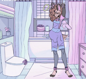 ankle_cuffs anthro arms_tied bathroom bathroom_denial belly bladder_bulge blush blush_lines bodily_fluids bound bulge clothing costume cuff_(restraint) detailed_background dialogue genital_fluids halo knock-kneed locked_toilet male moan omorashi onomatopoeia overalls peeing potty_dance restraints scut_tail short_tail solo sound_effects speech_bubble tail text time toilet urine urine_pool wetting paddle-boat angel_(paddle-boat) deer mammal 2d_animation animated digital_media_(artwork) english_description frame_by_frame low_res