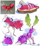 ambiguous_gender antennae_(anatomy) feral food plant purple_body radish reference_image solo vegetable x_eyes rappenem ant arthropod elemental_creature flora_fauna hymenopteran insect absurd_res hi_res