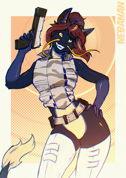 abstract_background anthro camo clothing featureless_crotch female gun handgun hk_usp_match legwear pistol ranged_weapon solo stockings topwear vest weapon nebanan mythology dragon eastern_dragon mythological_creature mythological_scalie scalie hi_res