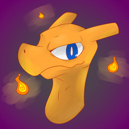 anthro blue_eyes fire looking_at_viewer male orange_body purple_background simple_background smile smiling_at_viewer solo three-quarter_view tynami mythology nintendo pokemon charizard dragon generation_1_pokemon mythological_creature mythological_scalie pokemon_(species) scalie 1:1 2020 colored digital_media_(artwork) headshot_portrait hi_res portrait shaded