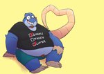 anthro belly blue_body blue_fur bottomwear clothing eyewear fur glasses male overweight overweight_anthro overweight_male shirt shorts simple_background sitting solo topwear leothelionel the_human_heart_(game) dylan_ramos eulipotyphlan mammal mole_(animal) 2020