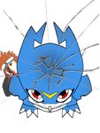 anthro blue_body cracked_screen duo humor male red_eyes hidakka bandai_namco digimon eminem eminem_throw woe_plague_be_upon_ye davis_motomiya digimon_(species) human mammal scalie veemon 3:4 hi_res meme