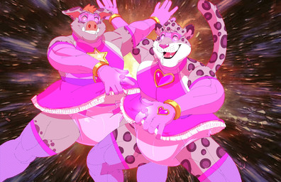 5_fingers abstract_background anthro armwear biped bodily_fluids clean_diaper clothed clothing crossdressing diaper dress drooling duo elbow_gloves femboy fingers footwear fur gloves handwear heart_symbol hypnosis hypnotic_visor magical_girl_outfit male mind_control open_mouth open_smile pink_armwear pink_clothing pink_diaper pink_dress pink_elbow_gloves pink_footwear pink_gloves pink_handwear pink_ring pink_socks pose ring ringed_eyes saliva slightly_chubby smile socks star_symbol visor wearing_diaper daire301 dc_comics green_lantern_(series) lantern_corps pink_lantern domestic_pig felid mammal pantherine snow_leopard suid suine sus_(pig) 2025 digital_media_(artwork) hi_res