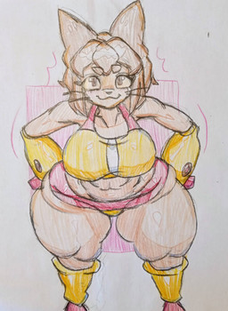anthro big_breasts big_butt breasts brown_body brown_fur butt clothing female fur high-angle_view huge_breasts looking_at_viewer solo swimwear tail thick_tail thick_thighs welyr gameoverse glitch_productions kit_bodega felid feline mammal