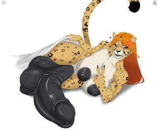 anthro areola balls beckoning bedding big_areola big_balls big_breasts big_penis black_areola black_balls black_body black_fur black_glans black_nipples black_penis blanket blue_eyes breasts curvy_figure fur genitals gesture glans glistening glistening_areola glistening_breasts glistening_genitalia glistening_nipples glistening_penis gynomorph hair hand_gesture huge_areola huge_balls huge_breasts huge_penis humanoid_genitalia humanoid_penis intersex long_hair looking_at_viewer lying markings multicolored_body multicolored_fur nipples on_side orange_hair penis simple_background smile solo spots spotted_body spotted_fur tail v_sign vein veiny_penis white_background white_body white_breasts white_fur wide_hips yellow_body yellow_fur angel_abelha elizabeth_cavendish_(itsnafulol) cheetah domestic_cat felid feline felis mammal absurd_res hi_res